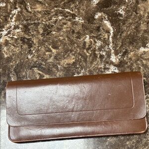 Brown Leather Clutch 3 compartment document storage Vintage